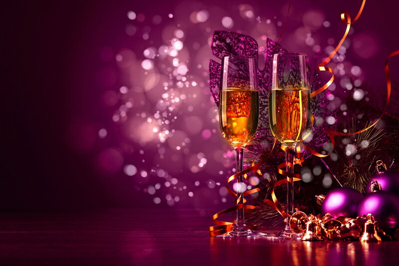Champagne Glasses with Ornaments — Purple, Celebratory