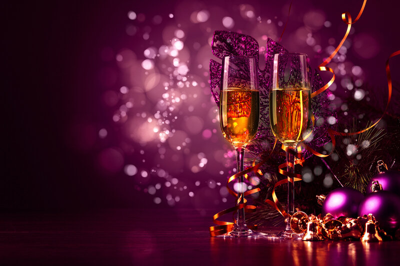 Champagne Glasses with Ornaments — Purple
