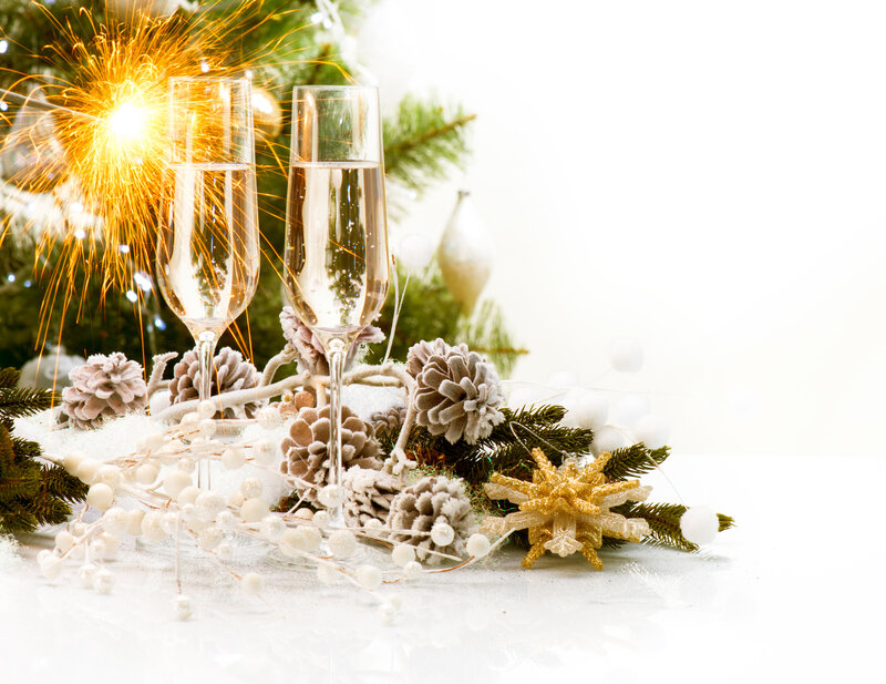 Champagne Glasses with Pinecones