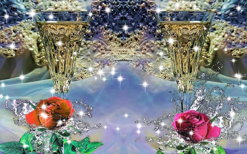 Champagne Glasses with Roses — Gold