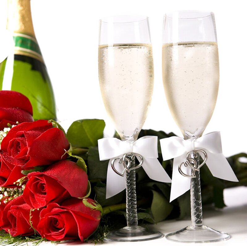 Champagne Glasses with Roses — Red, Celebratory