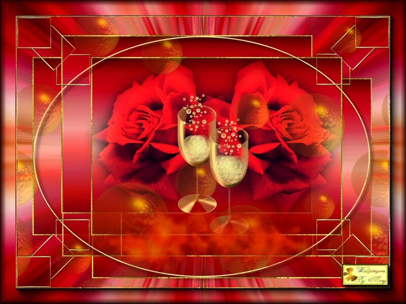 Champagne Glasses with Roses — Red