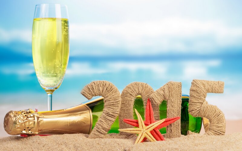 Champagne on Beach — Blue, Celebratory, Summer, Photograph