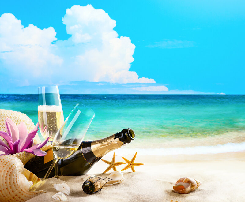 Champagne on Beach — Blue