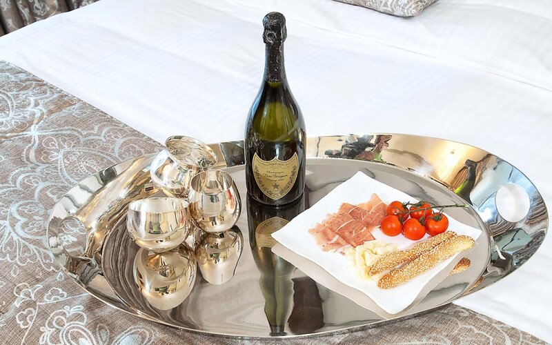 Champagne Tray on Bed