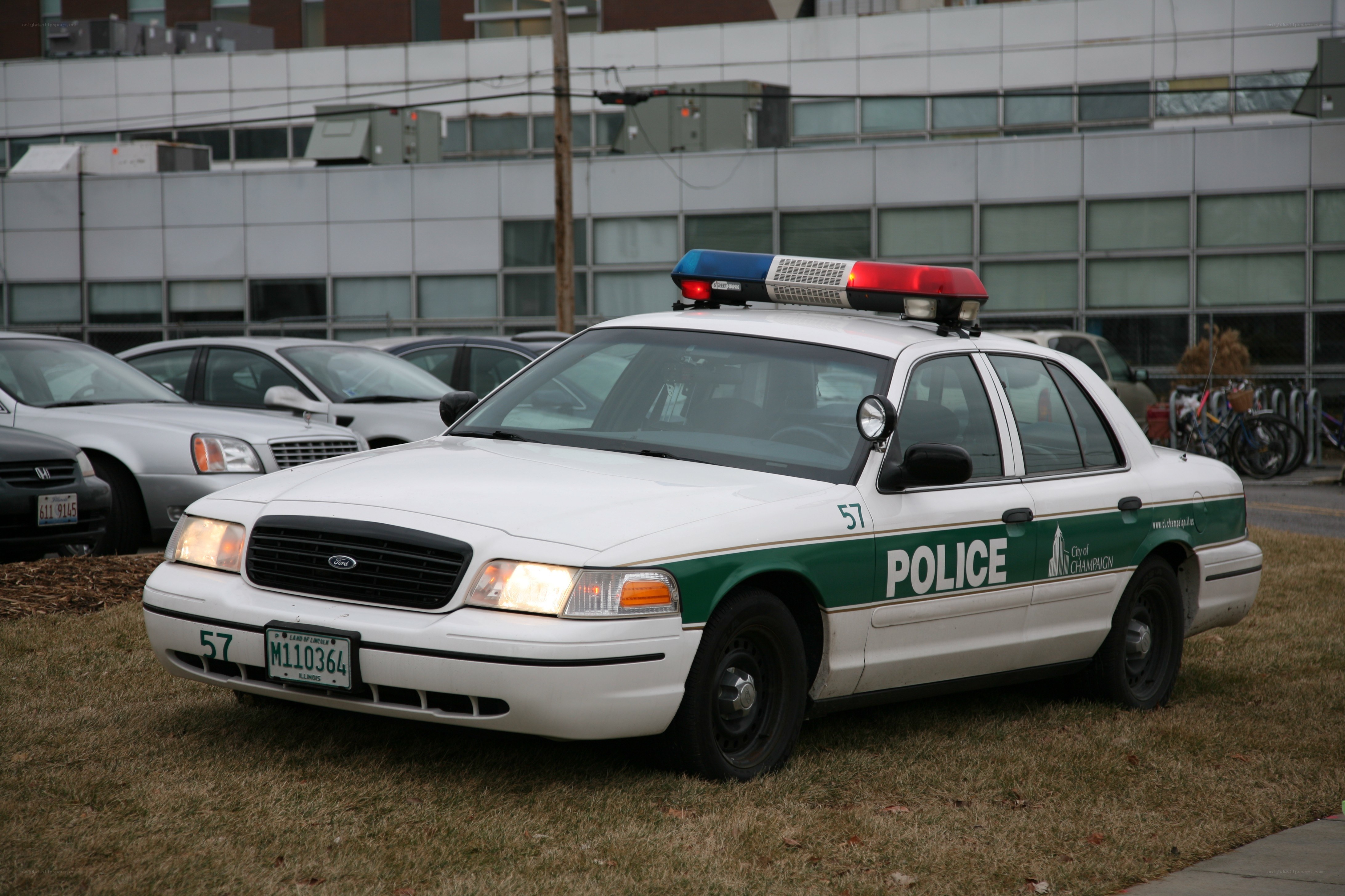 Champaign police car on grass