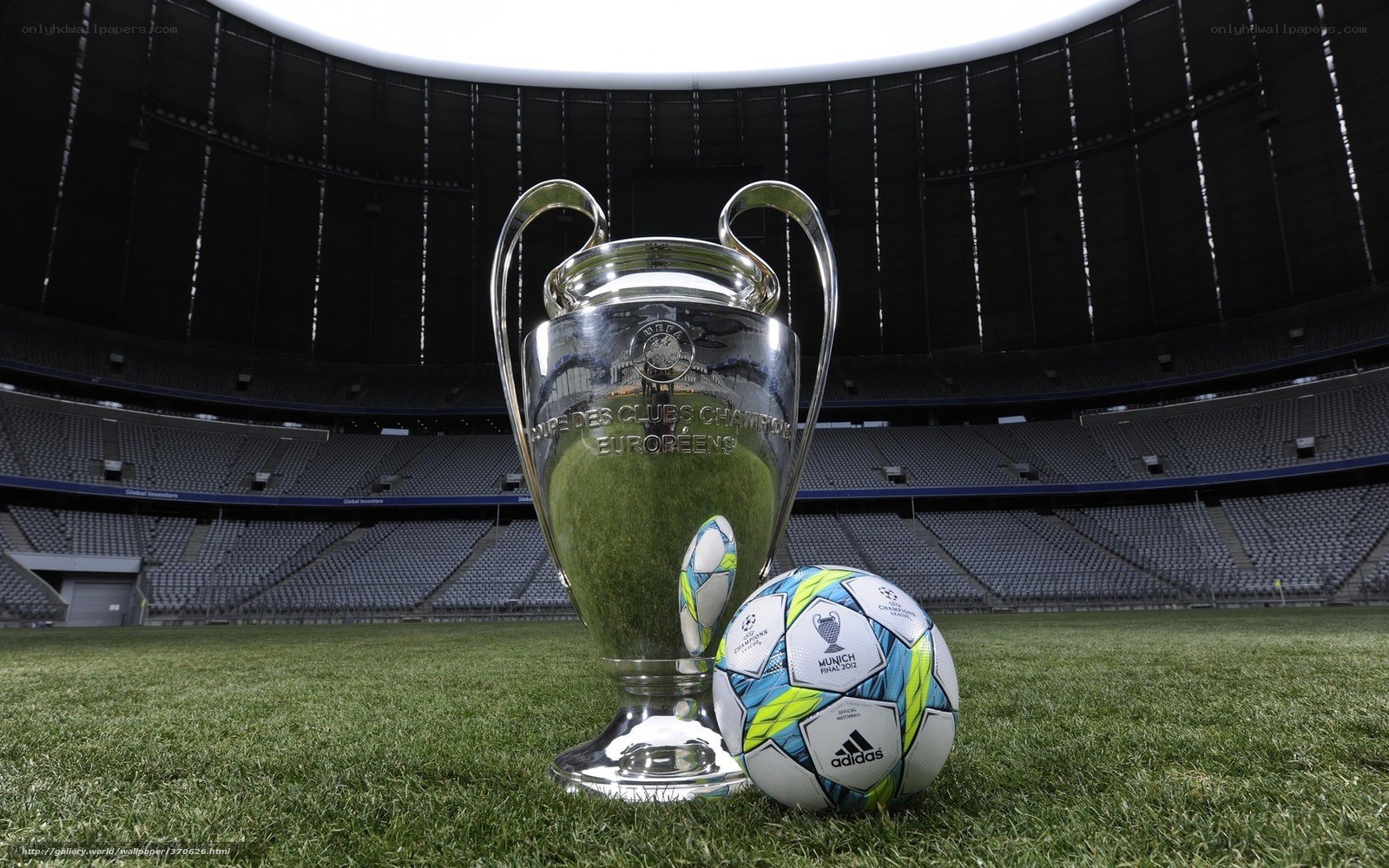 Champions League trophy in stadium