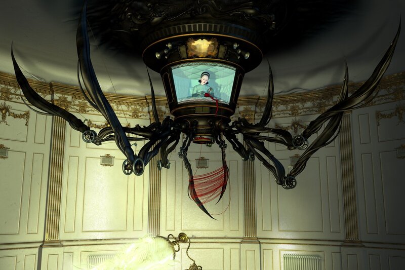 Chandelier with woman in screen