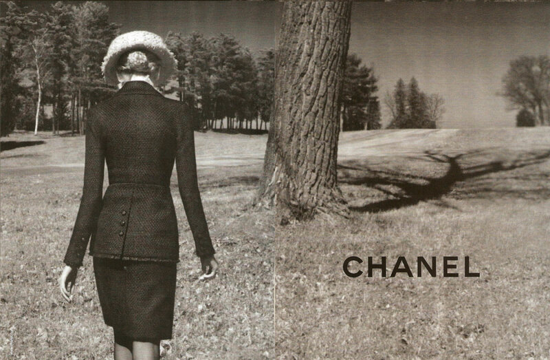 Chanel fashion ad in a field