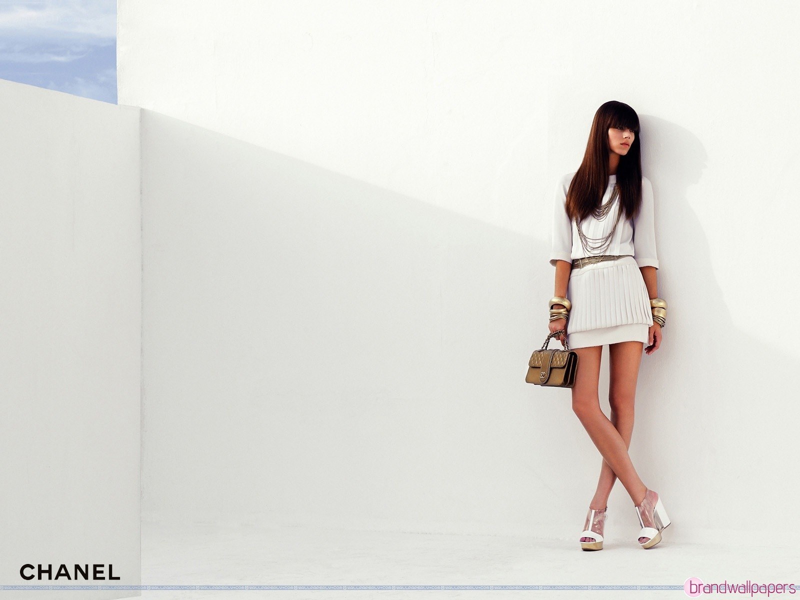 Chanel fashion model in white