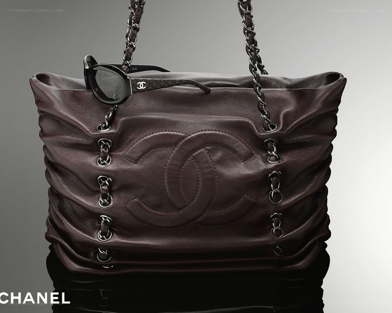 Chanel handbag with sunglasses
