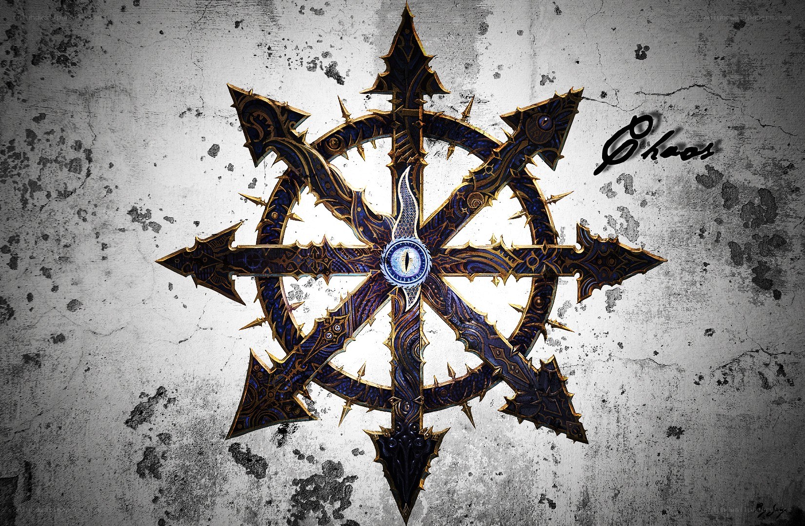 Chaos symbol on concrete wall