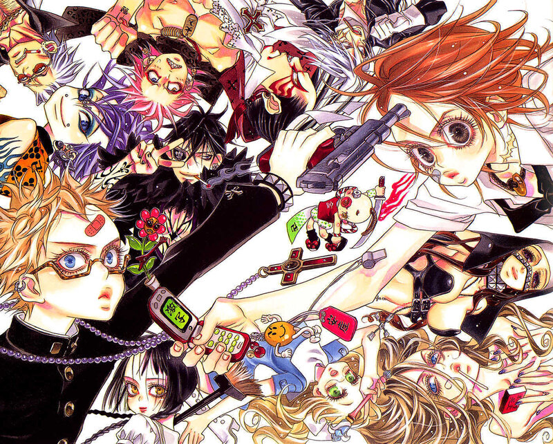 Chaotic anime character collage