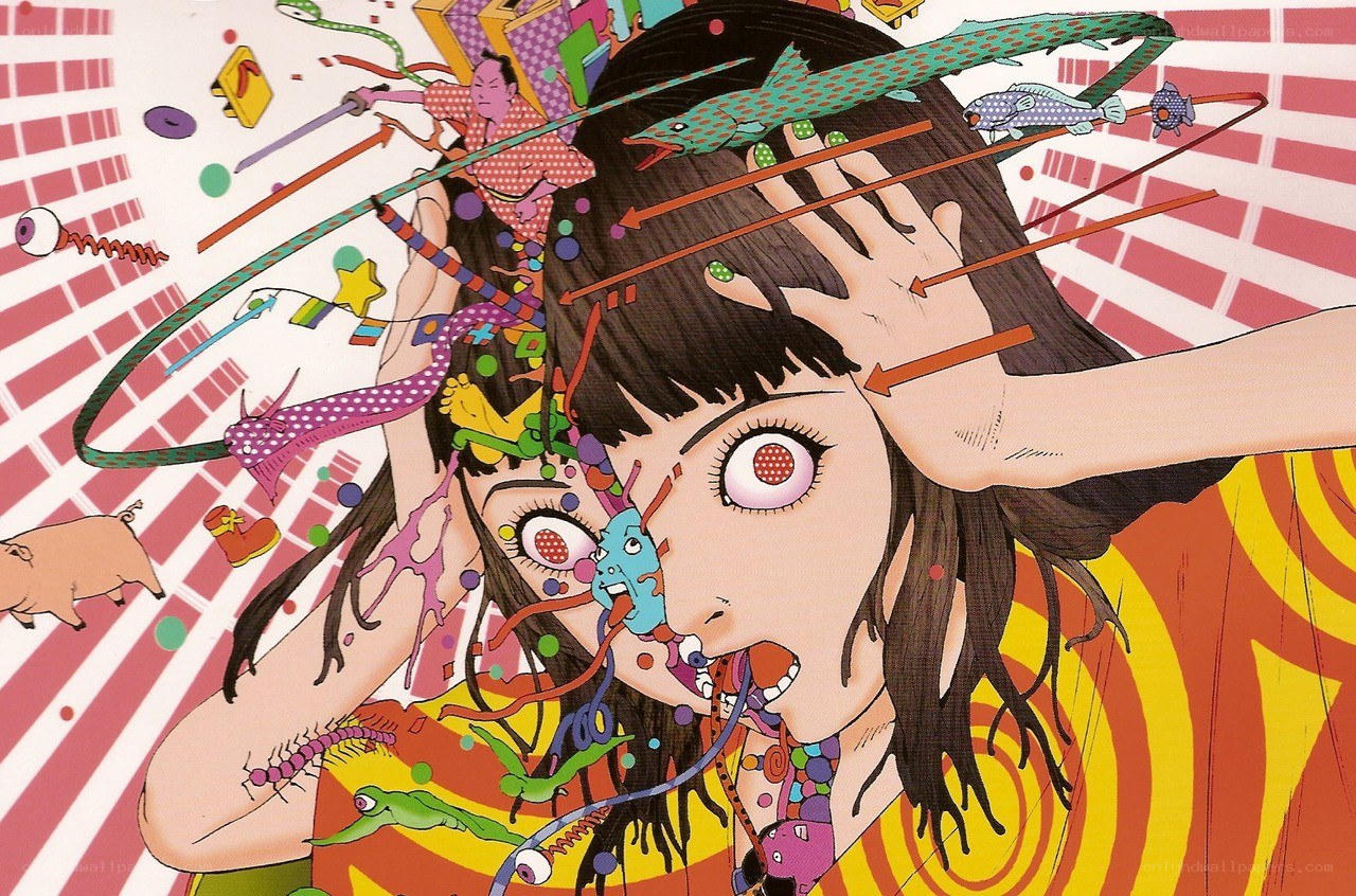 chaotic anime girl with surreal elements