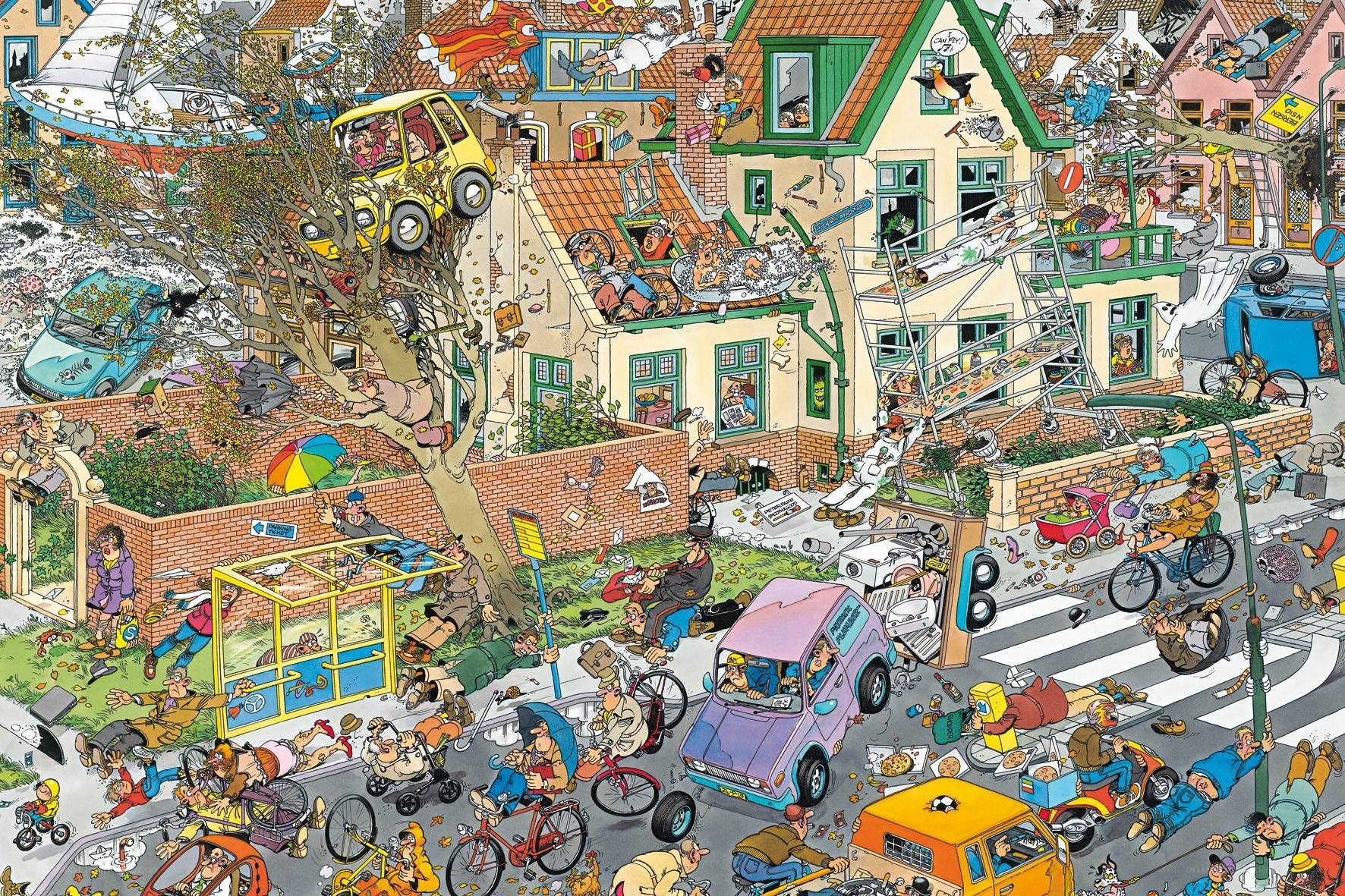 chaotic cartoon street scene