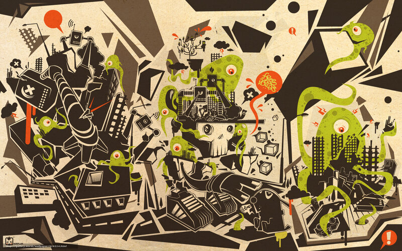 chaotic city monster collage