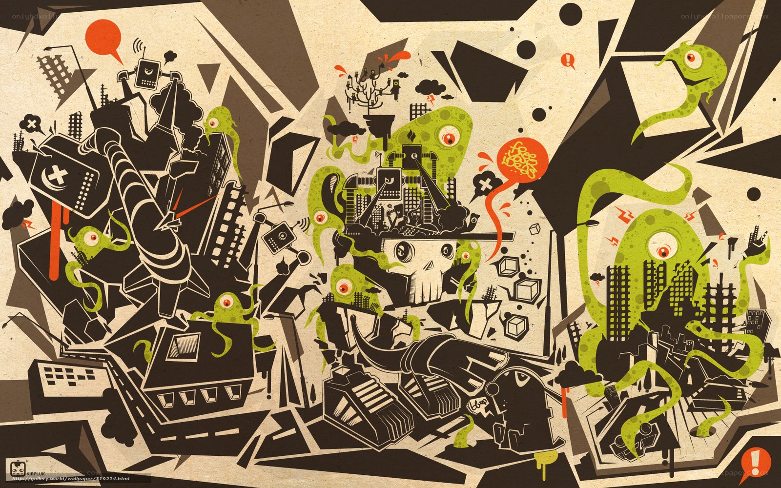 chaotic city monster collage