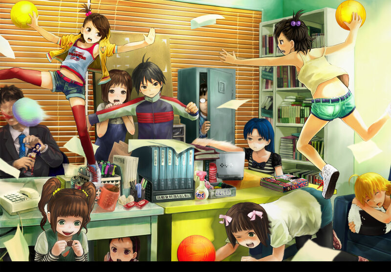 Chaotic classroom scene