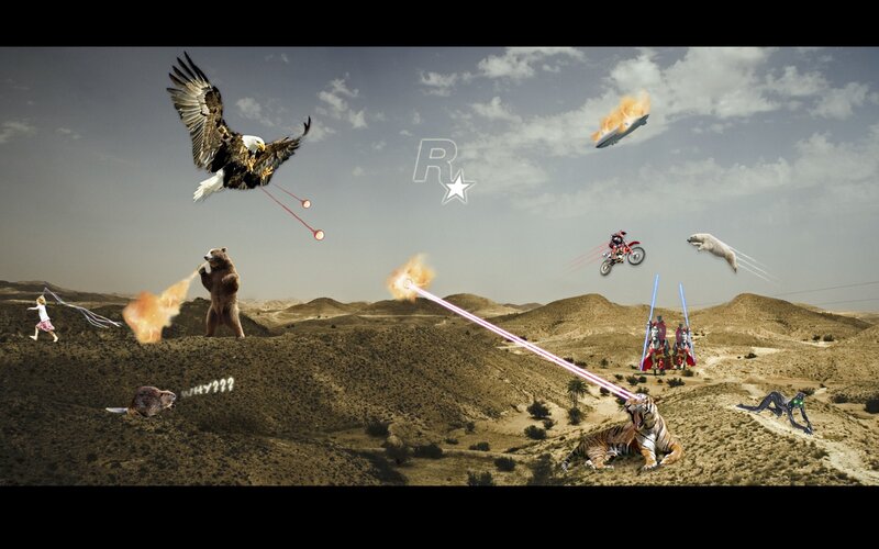 chaotic desert scene collage