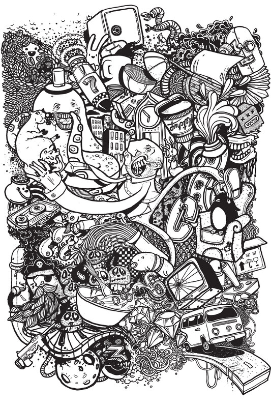 chaotic doodle art collage