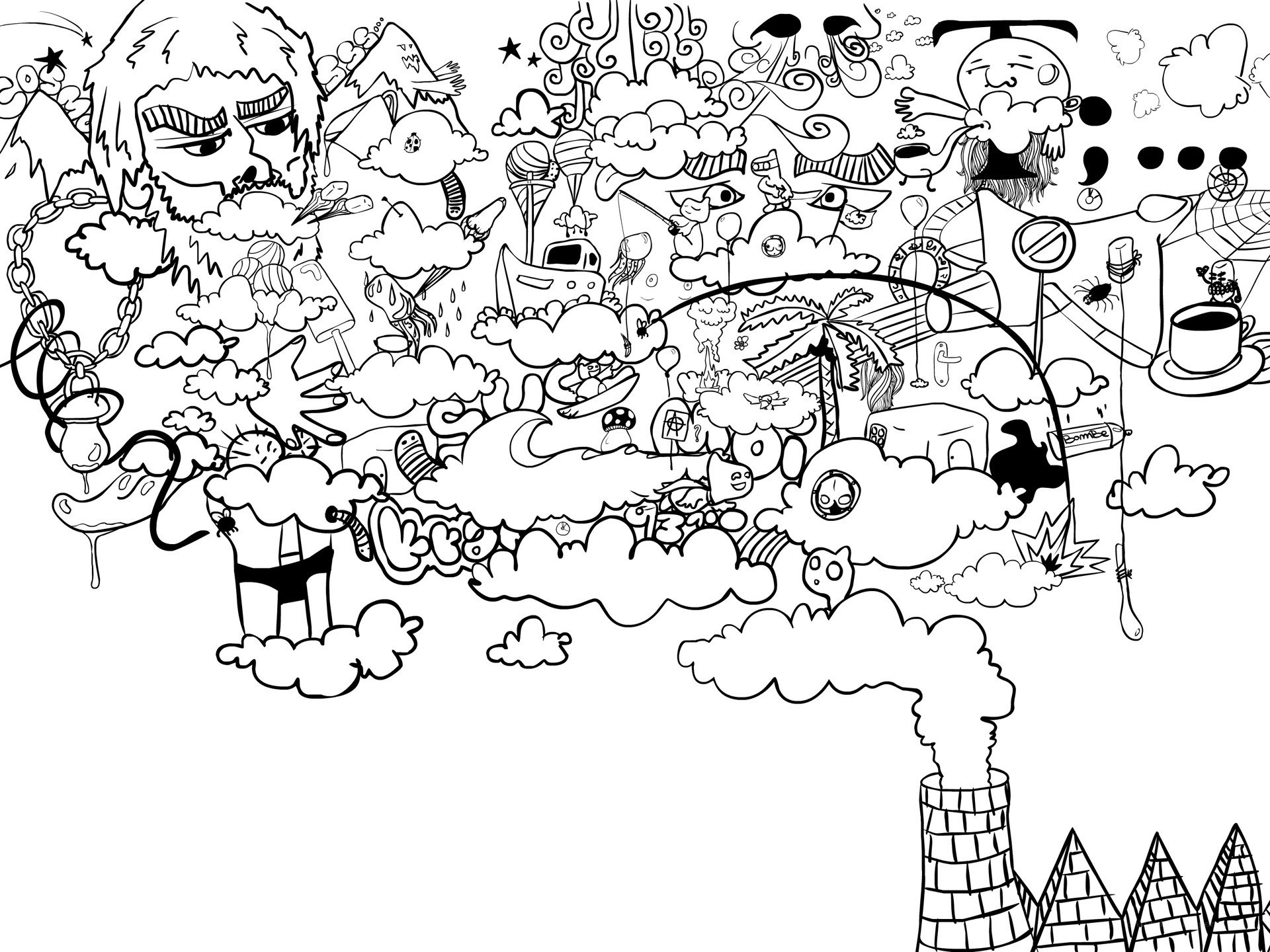 chaotic doodle art scene