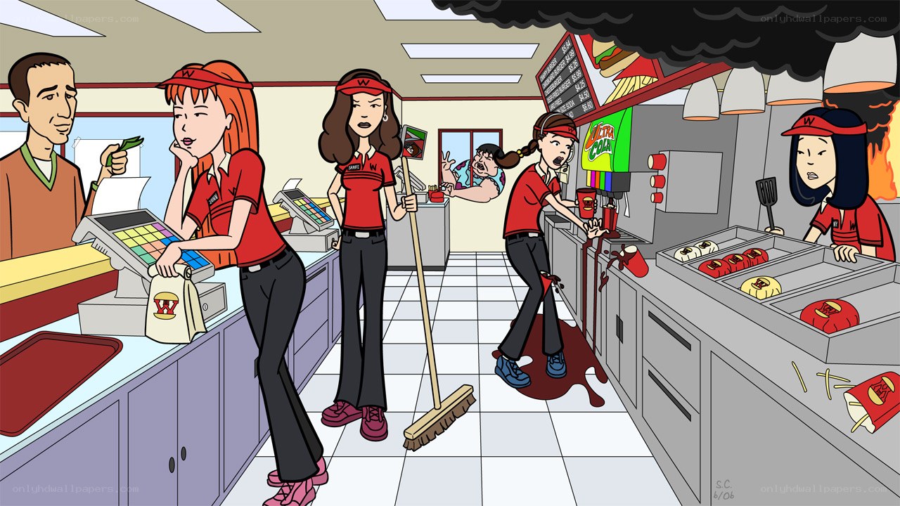 Chaotic fast-food scene