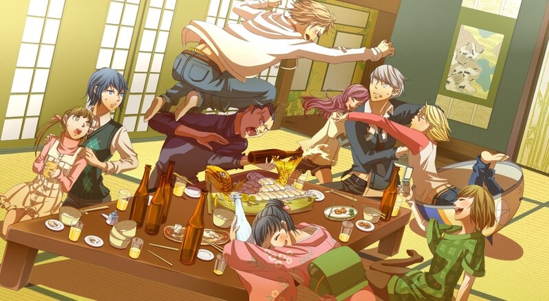 Chaotic group dinner scene