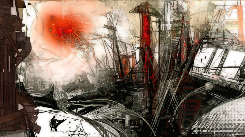 chaotic industrial wreckage