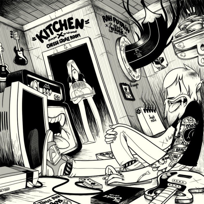 chaotic kitchen scene