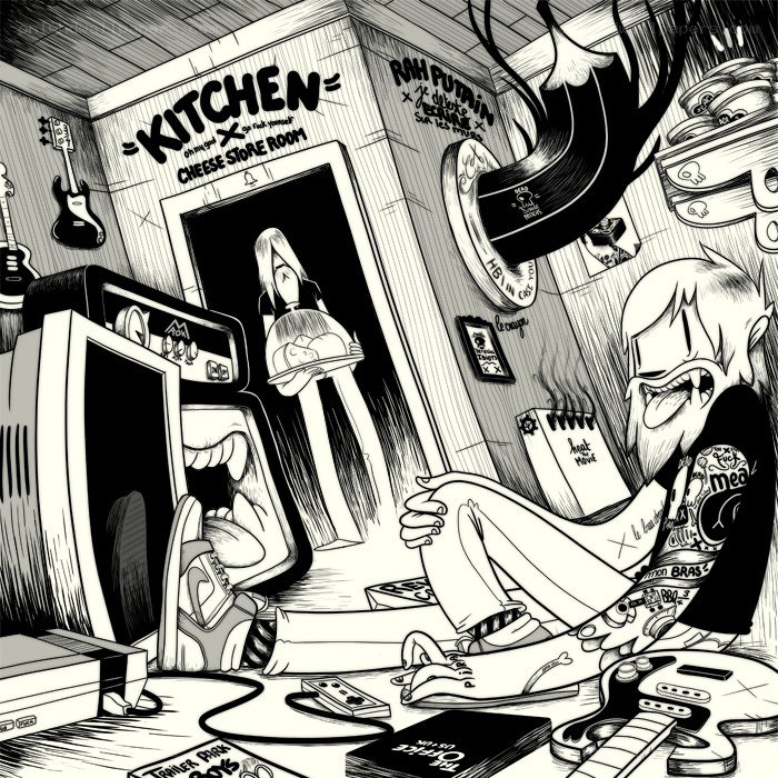 chaotic kitchen scene