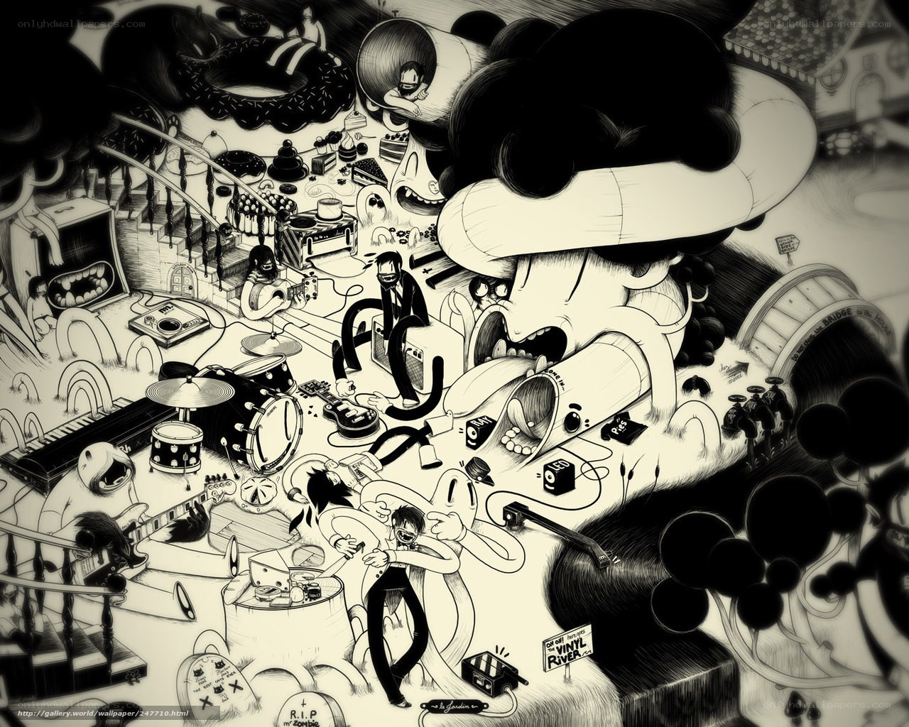 chaotic music scene illustration