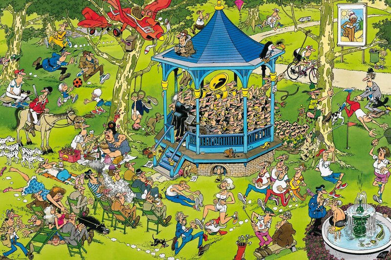 Chaotic park scene cartoon