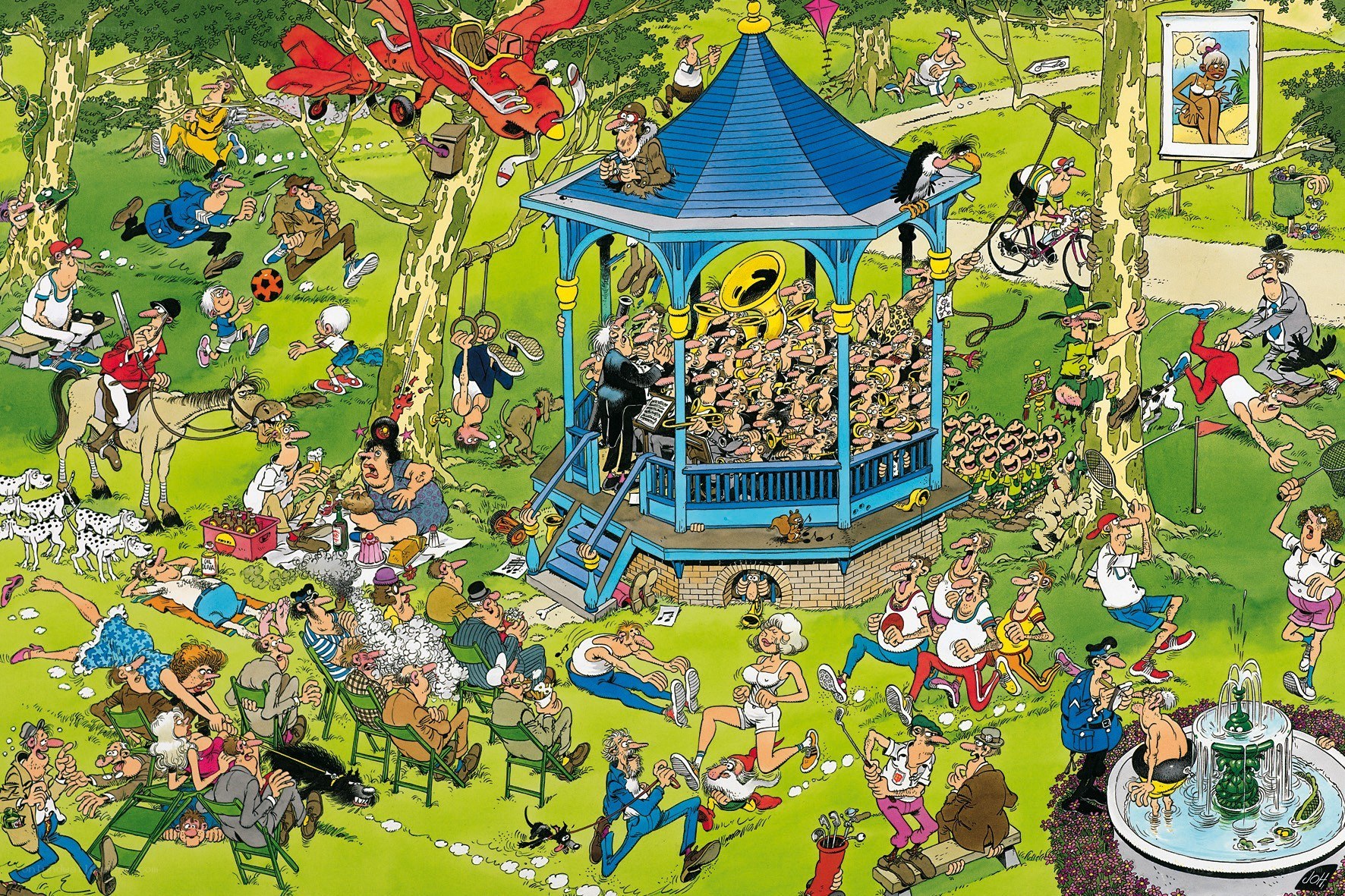 Chaotic park scene cartoon