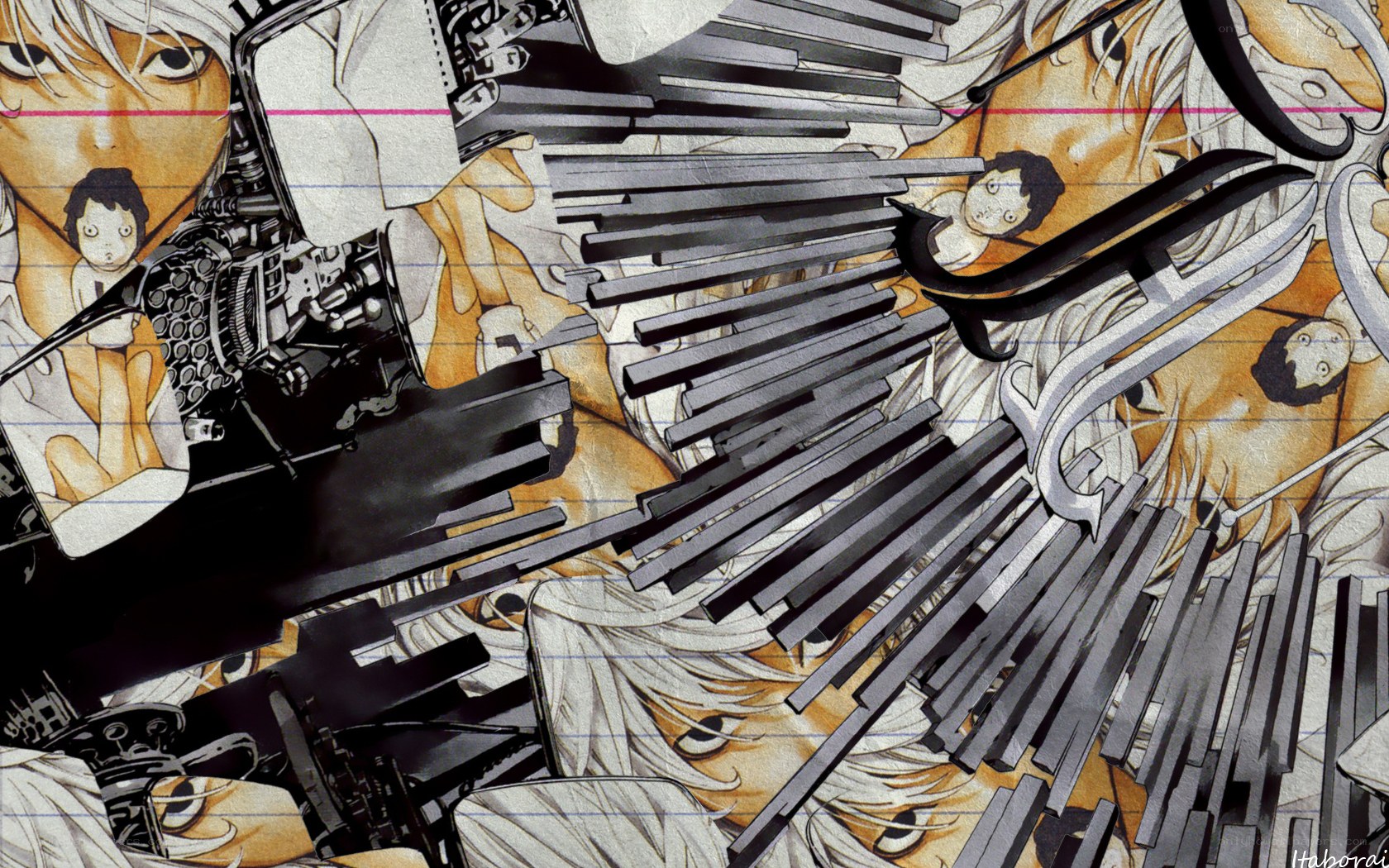 chaotic piano and typewriter collage