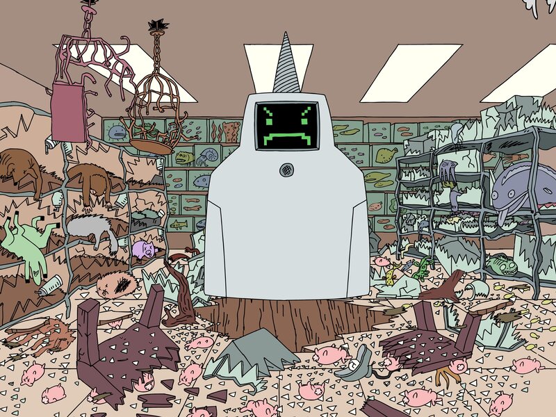 chaotic robot in a destroyed room