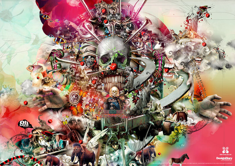chaotic surreal collage art