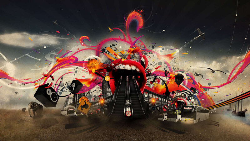 chaotic urban explosion art
