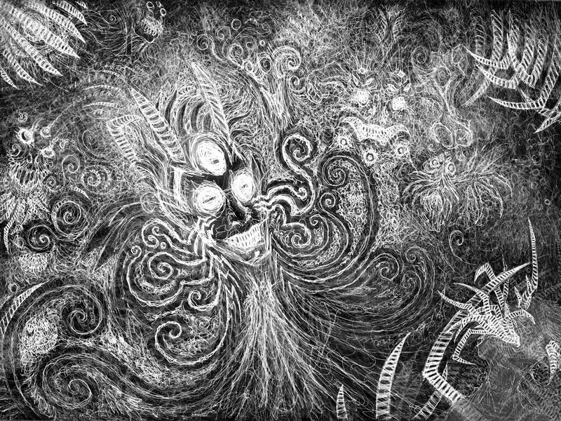 chaotic white line art illustration