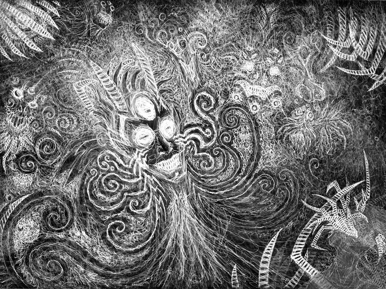 chaotic white line art illustration