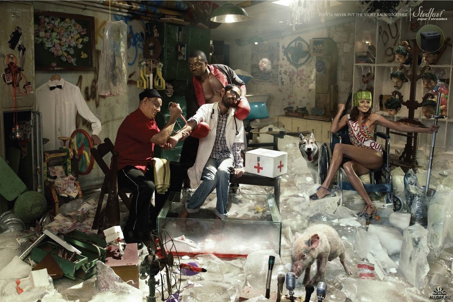 chaotic workshop scene