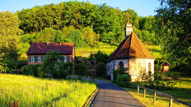 Chapel and House in Countryside — Green