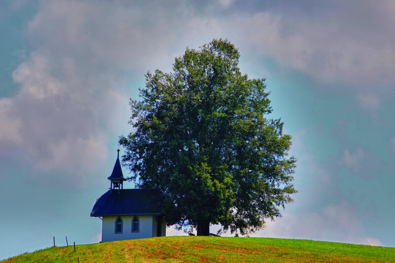Chapel and Tree on Hill