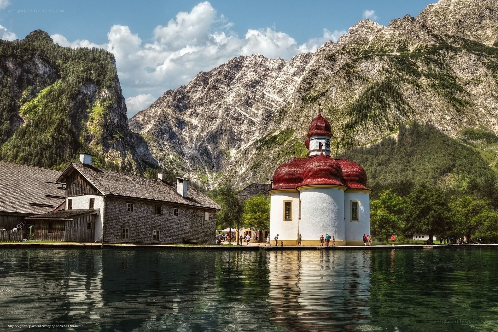 Chapel by a mountain lake