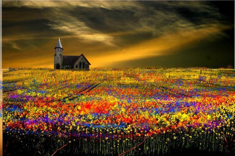 Chapel in a colorful field