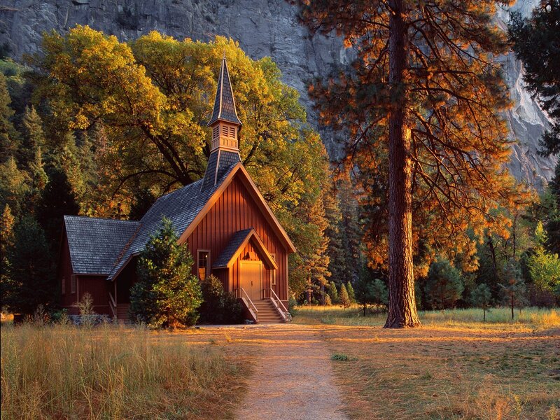 Chapel in a forest clearing