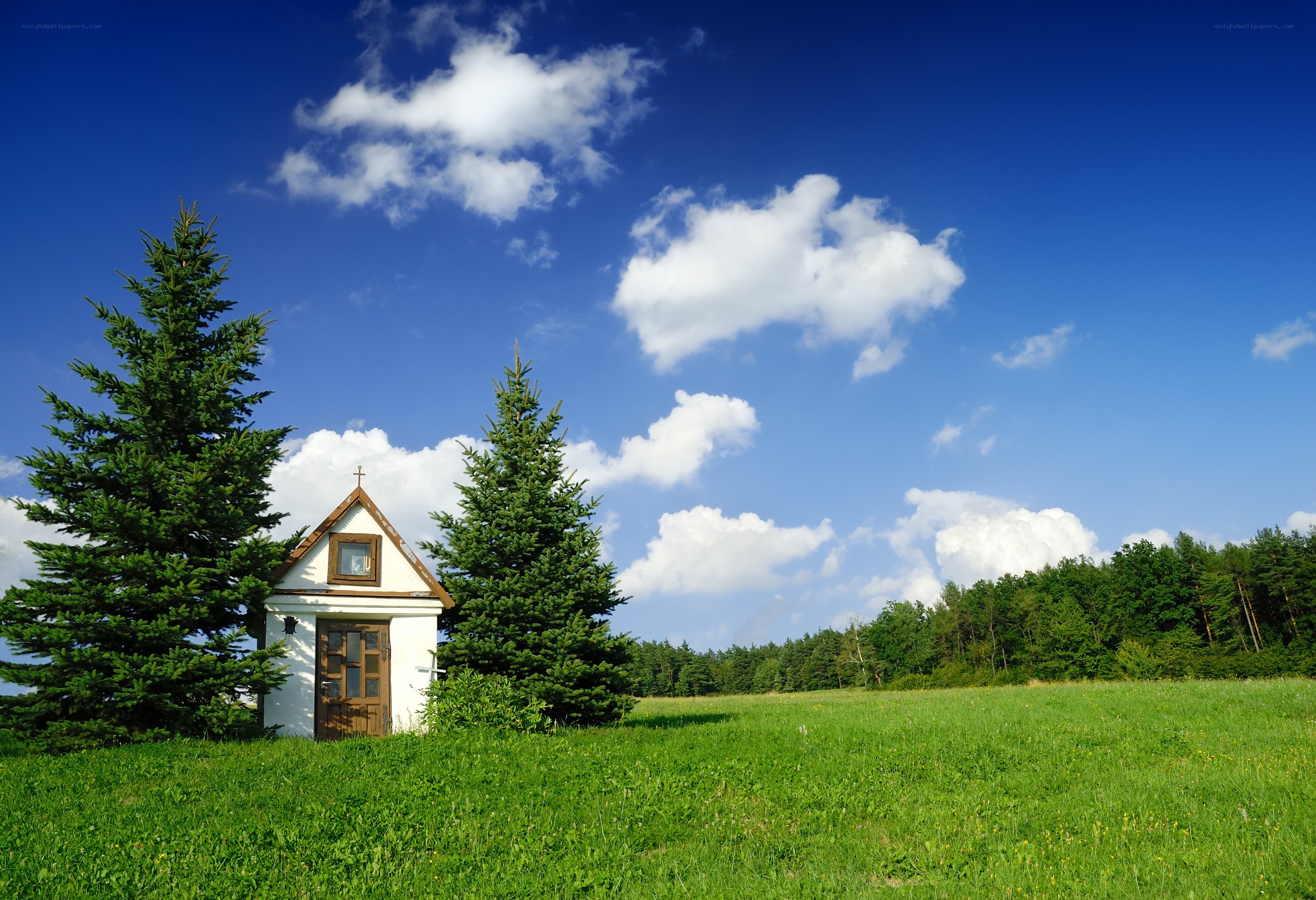 Chapel in a green field