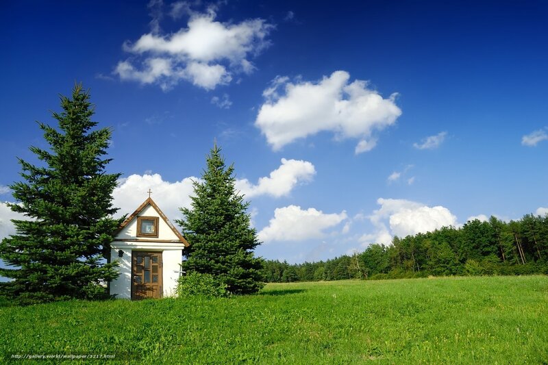 Chapel in a green field