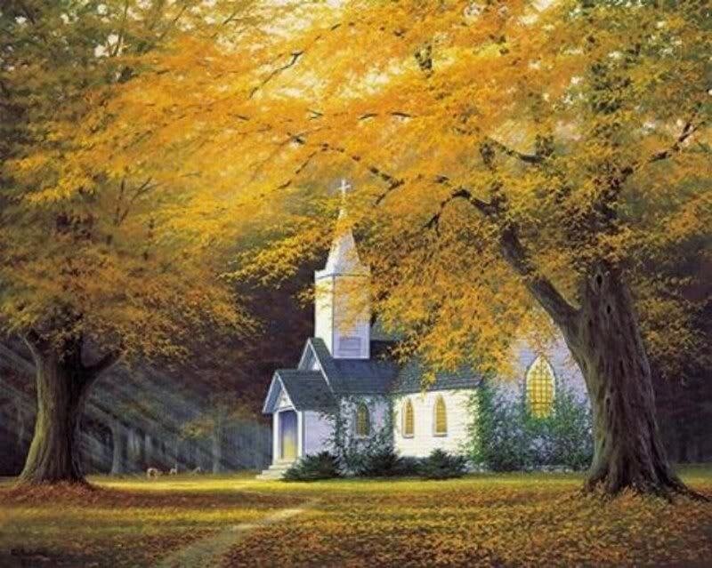 Chapel in autumn forest