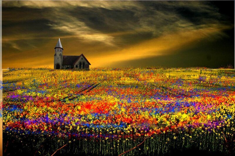 Chapel in Flower Field — Yellow