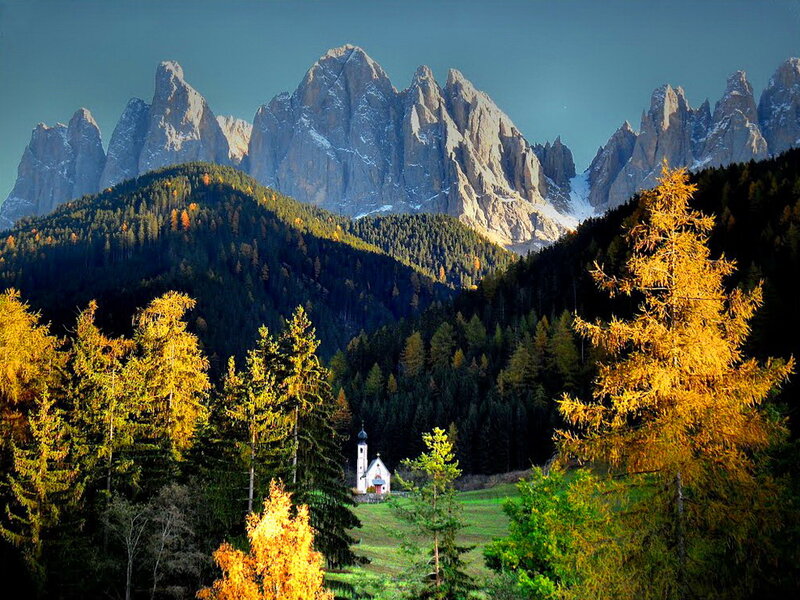 Chapel in Mountain Valley — Green, Serene